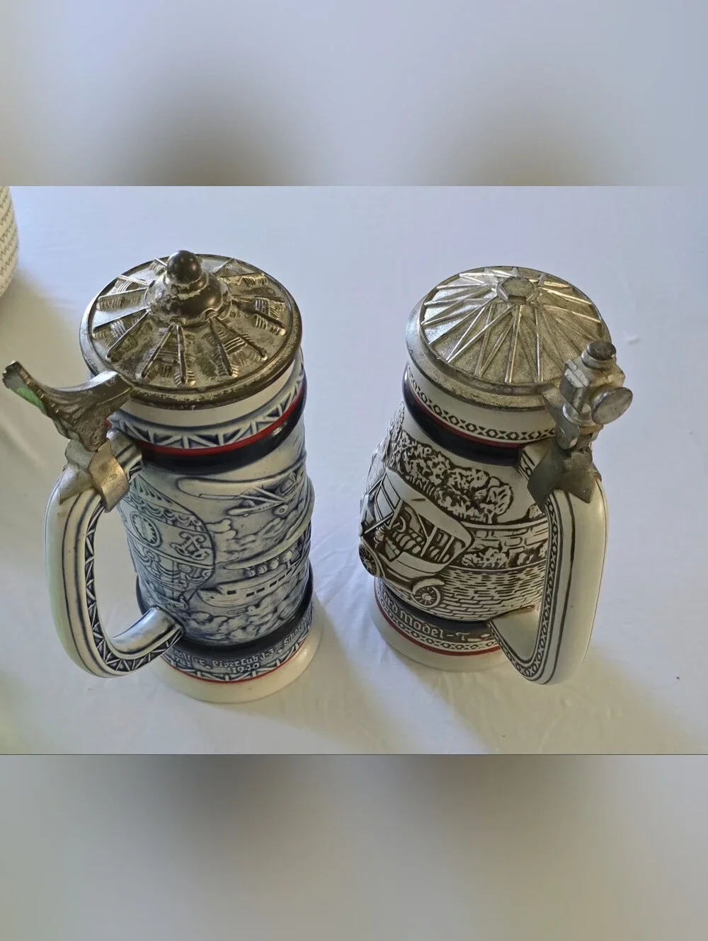 Avon Steins 2 - Antique Cars Mug + Airplanes,  Handcrafted Brazil Vintage 1981